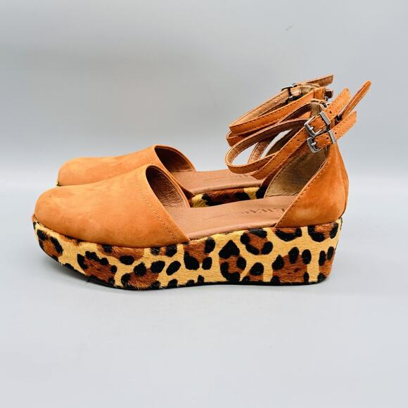 Gee Wawa Shoes Womens 8.5 Brown Leather Brady Calf Hair Platform Wedge Sandals - Picture 4 of 12